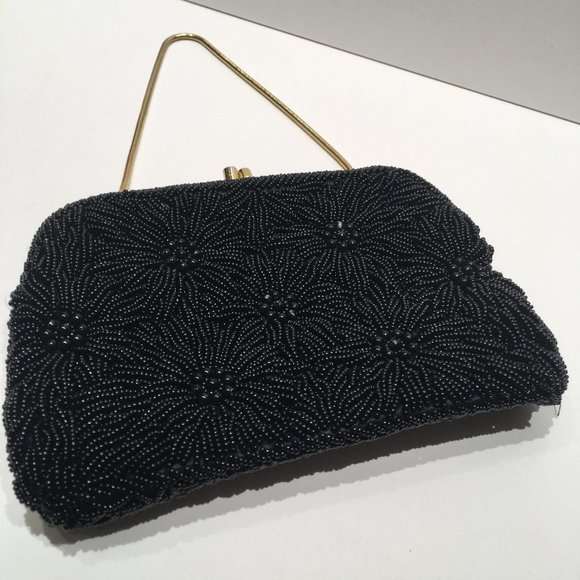 Vintage Beaded Bag Purse Made in Hong Kong 3 Herons Depicted  VINTAGE BEADED BAG MADE IN HONG KONG
